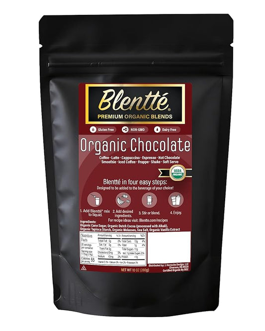 Blentte - Organic Chocolate Mix – Vegan Cocoa Powder for Coffee, Latte, Smoothies & Shakes – Dairy-Free, Gluten-Free, Non-GMO Blend with Cane Sugar & Rich Dutch Cacao – Resealable Pouch – 10 oz