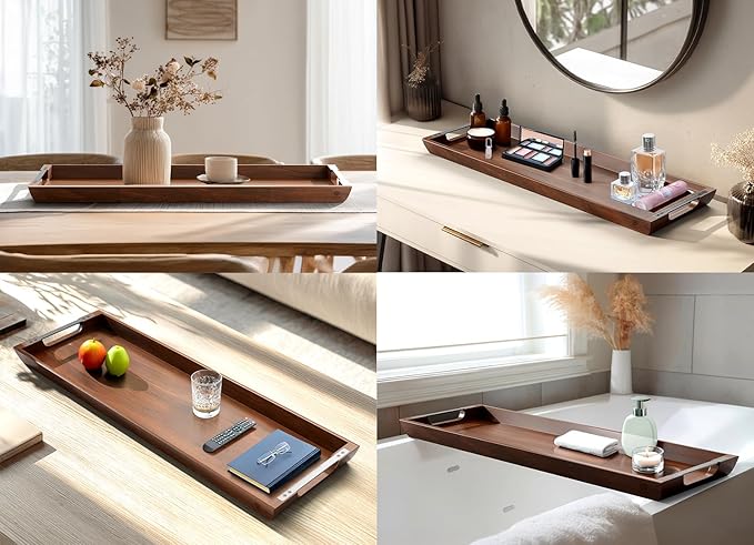 Large Acacia Wood Serving Tray with Metal Handles - 36" Long Charcuterie Board for Cheese, Meat & Appetizers - Perfect for Kitchen, Entertaining, Gatherings & Home Decor