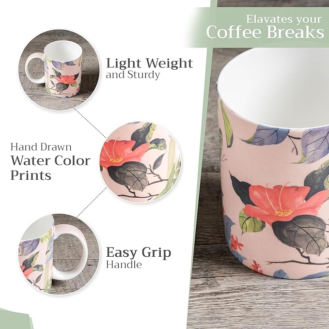 Maison d' Hermine Coffee Mug with Handles Fine Bone China Mugs Pack of Two Tea Cups for Hot Beverages Cappuccino Latte Home Restaurant Office Perfect for Gift (Canne, 12 Ounce)