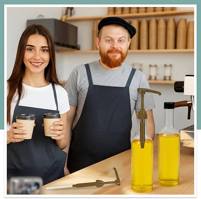Maxdot 2 Pcs 25 oz Syrup Bottles with Pump Long Neck Bottles Plastic Syrup Pump Dispenser for Coffee Bar Accessories Home Party (Gold)