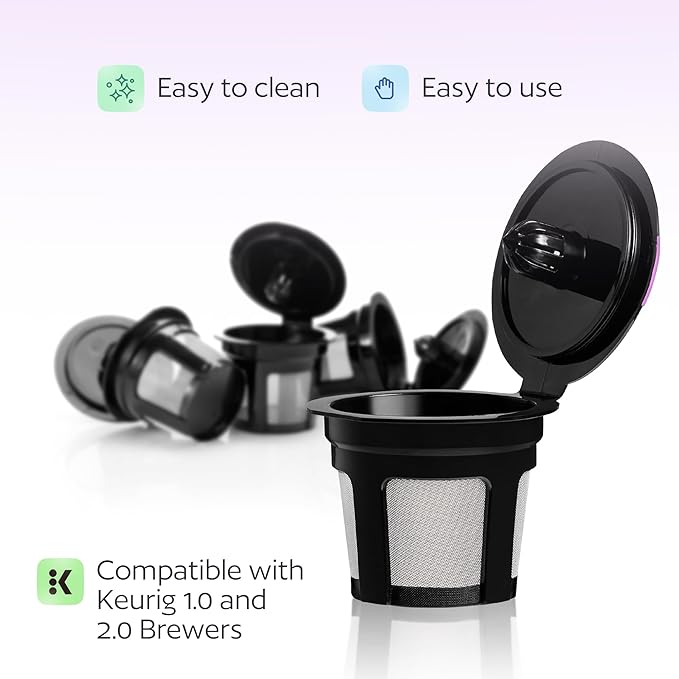 4 Pack Reusable K Cups for Keurig Coffee Makers – BPA-Free Refillable Coffee Pods, 4 Black – Compatible with Keurig Brewers