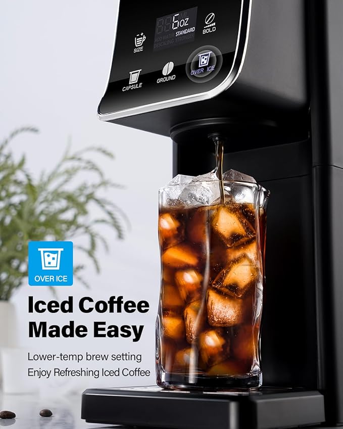 SHARDOR Coffee Maker Hot & Iced With Bold Setting,Single Serve Coffee Maker For K Cup And Grounds，52 Oz Removable Water Tank,6-14 Oz Brew Sizes,One Cup Kcup Coffee Machine With Reusable Filter, Black