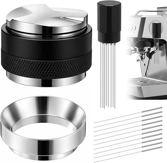 Zhehao 3 Pcs 51mm Espresso Accessories Kit, 2 in 1 Espresso Tamper and Distributor Leveler, Magnetic WDT Tool, and Dosing Funnel Set for Home Office Coffee Machines and Portafilters