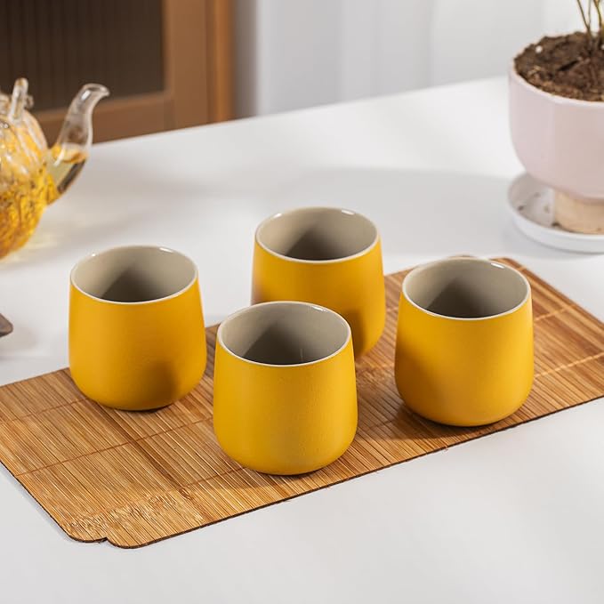 TEANAGOO Japanese Tea Cup, 7.2Oz / 205 ml,Yellow, H18, 4 Pcs/box, Japansese Cups,Chinese Tea Cups, Occupied Japan Tea Cups