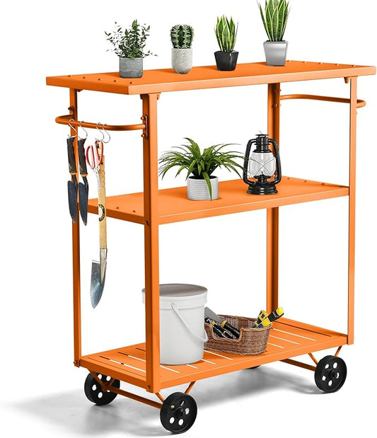Modern Mobile Serving Cart Industrial 3 Tier Rolling Kitchen Island Rustic Metal Bar Cart for Outdoor& Indoor Utility Cart for Office with 2 Side Handle (39.4 * 15.7 * 41.3inch L*W*H)