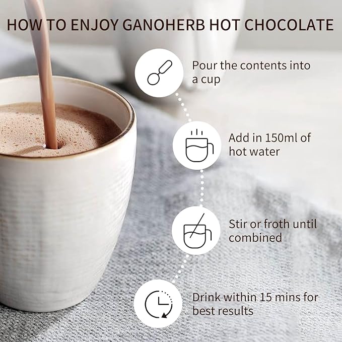 Mushroom Hot Chocolate Mix with Reishi, Mushroom Coffee Alternative Hot Cacao Powder for Energy, Mood and Immune System, Vegan Mushroom Supplement, 15 Servings, 11.1 Ounce