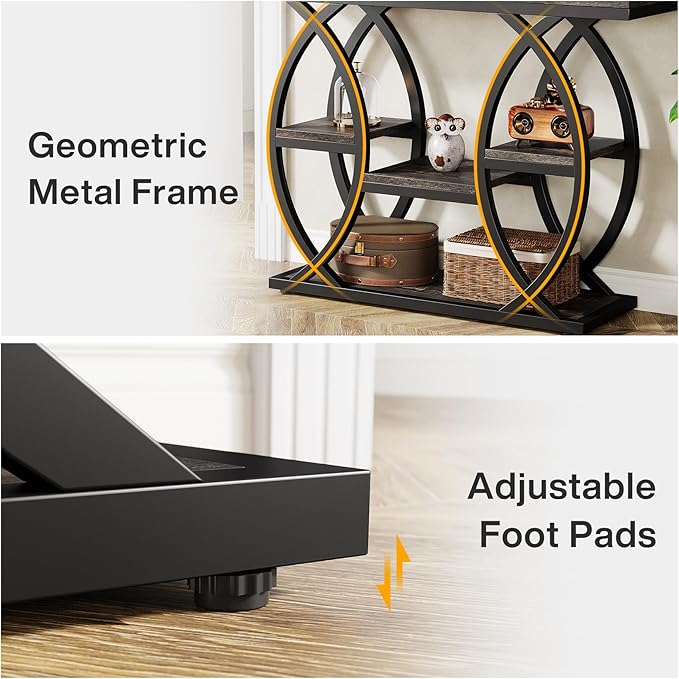 Tribesigns 39.4" Console Table, Industrial 4-Tier Sofa Table Entryway Table with Storage Shelves, Narrow Wood Accent Tables with Metal Frame for Small Spaces, Hallway, Foyer, Black Brown