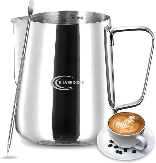 Milk Frothing Pitcher, 12 Oz (350 ml) Stainless Steel 304 Grade, Equipped with Decorating Art Pen, Latte Art Barista Style, Steam Pitcher, Milk Jug