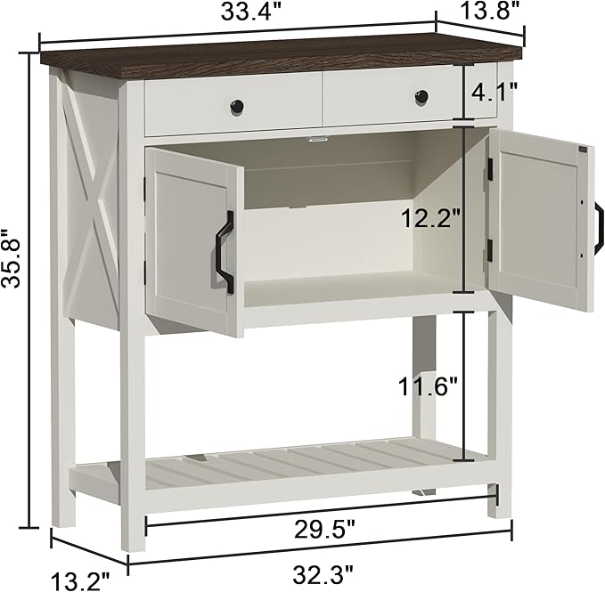 ChooChoo Farmhouse Console Table, Entryway Table with Storage Shelf, Coffee Bar Cabinet, Narrow Buffet Sideboard for Kitchen, Hallway, Living Room, White