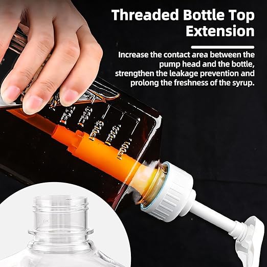 Large Capacity Syrup Dispenser for Coffee Bar, 54oz 1600ml PET Syrup Bottle w Measuring Cup and Funnel, Dispenser Bottle w Upgraded Pump