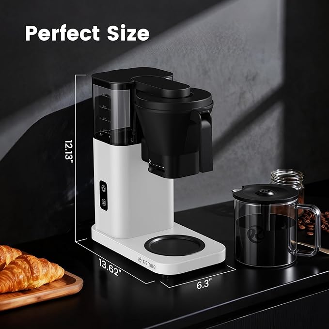 Kismile 8-Cup Drip Coffee Maker,Rapid Heating System for Seconds Brewing,Automatic Pour Over Coffee Machine,Detachable Water Tank,Deep Cold Brew & Keep Warm 40 Min, Easy to Clean (White)