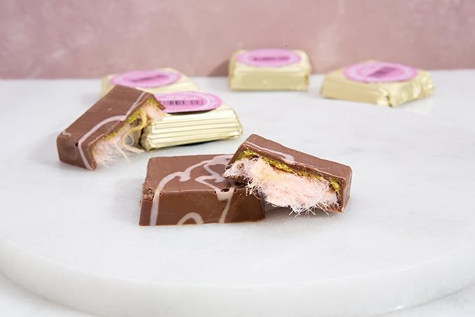Carians Angel Hair Pomegranate Cotton Candy, Dubai Chocolate Candy with Pistachio and Kunafa, 10 Individually Wrapped Chocolate, Great for Gift Giving, Anniversary, Thanksgiving, Christmas