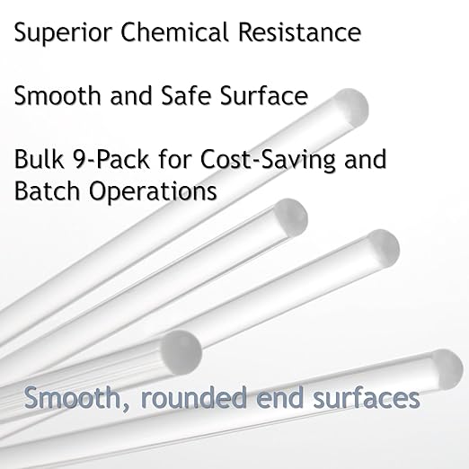 9Pcs Borosilicate Glass Stirring Rods 12" Long 1/4" Diameter Round Ends for Lab/Classroom/Home Use