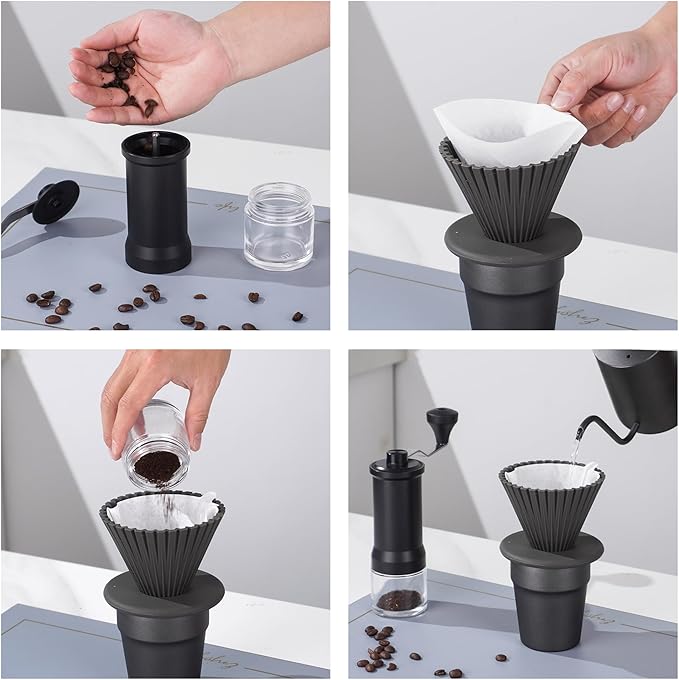 9-Piece Pour Over Coffee Set, Travel Camping Coffee Maker Kit with SS Kettle & Grinder, Hand Drip Gear for Outdoor Home, 2025 Holiday Gift