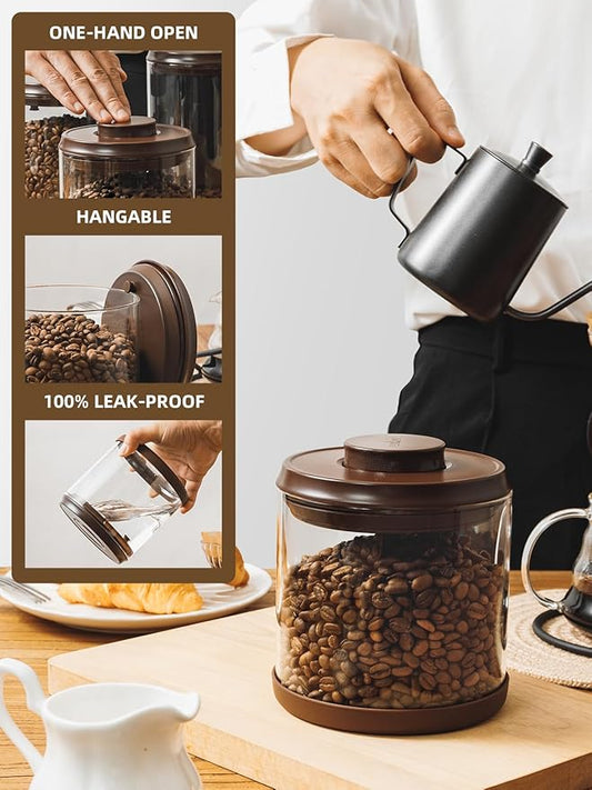 Large Coffee Canister 18 oz, Airtight Food Storage Container with Pop Lid, CO2-Release Valve, High Borosilicate Glass Contianers For Tea Coffee Bean Sugar, 1.13lb