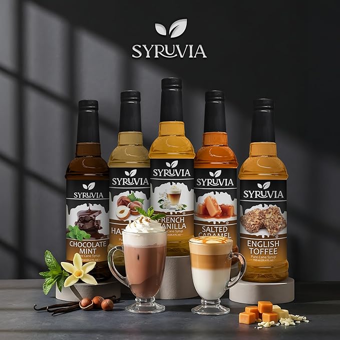 Syruvia Coffee Syrup, Brown Sugar Cinnamon Flavored Syrup for Drinks, Lattes, and Desserts – 25.4 fl oz