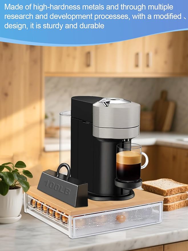 Coffee Pod Holder Drawer Organizer Capsules Storage Organizer with Sliding Drawer Compatible For Nespresso Pods, Holds up to 54 Small or 28 Big nespresso pod Oak Color