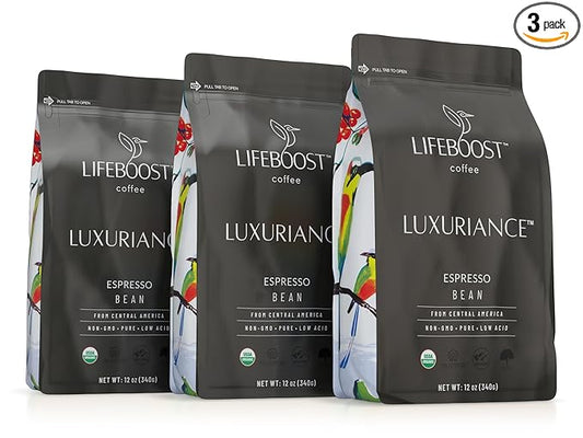 Lifeboost Organic Espresso Whole Bean Coffee - Low Acid Espresso Coffee, Non-GMO, USDA Organic, Single Origin, Third-Party Tested for Mycotoxins & Pesticides - 12 oz, Pack of 3