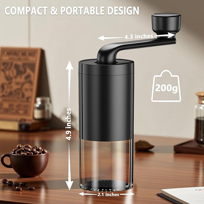 Manual Coffee Grinder with Ceramic Burr, Hand Coffee Bean Grinder with Adjustable Coarseness, Portable Coffee Mill for Espresso, Pour Over, French Press