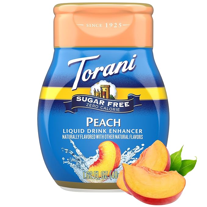 Torani Sugar Free Peach Liquid Drink Enhancer, Water Flavoring 2-Pack, 1.62 Oz Ea