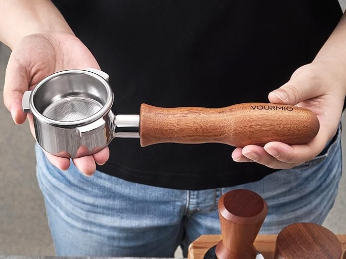 VOURMIO 54mm Bottomless Portafilter - Breville Compatible Naked Portafilter, Rosewood Handle & 18-20g Filter Basket & Puck Screen Included, Fits Barista Express, Pro, Touch, Bambino Plus, Infuser