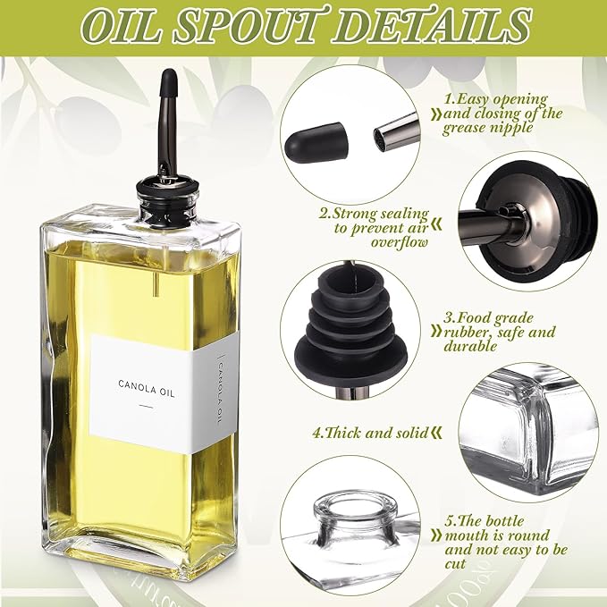 6 Sets Olive Oil Dispenser Bottles for Kitchen with Nozzles Funnel Labels Cooking Oil Dispenser 500ml Set for Kitchen Vinegar Coffee Syrup (Black)