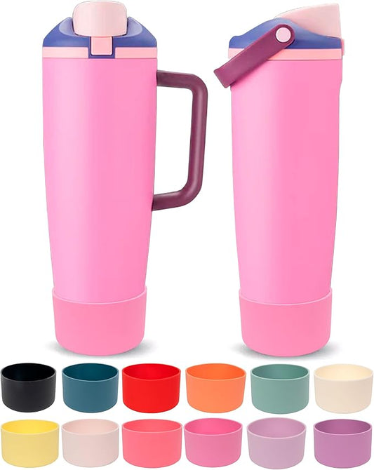 Silicone Boot for Owala 30oz & 40oz FreeSip Sway Bottles & Tumblers - Non-Slip, Scratch-Resistant, Stability Enhancer, Available in 12 Colors (Peony Pink)