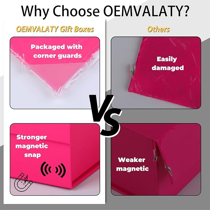 OEMVALATY Bright Pink Gift Box,16x16x6 Inches Gift Boxes with Lids for Presents with Magnetic Closure and Ribbon for Wedding,Storage,Birthday(3-Pack)