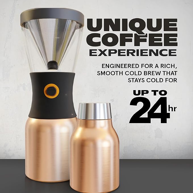 asobu Cold Brew Coffee Maker, Award-Winning 40oz Insulated Cold Brew Brewer with Portable Stainless Steel Carafe – No.1 Europe Coffee Fest Winner, Leakproof, BPA-Free, Keeps Cold 24H