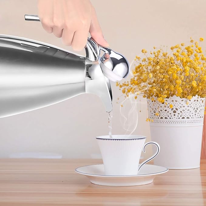Fdit 1.5L/2L Coffee Tea Pot Stainless Steel Double Wall Vacuum Insulated Pot Jug Hot Water Bottle(Silver 2L)