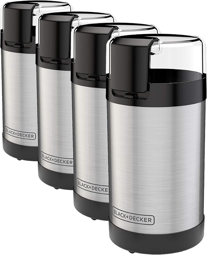 BLACK+DECKER Touch Coffee Grinder,2/3 Cup Coffee Bean Capacity,Spice Grinder,Touch Push-Button Control -150 Watts -Stainless Steel Blades,(Pack of 4)