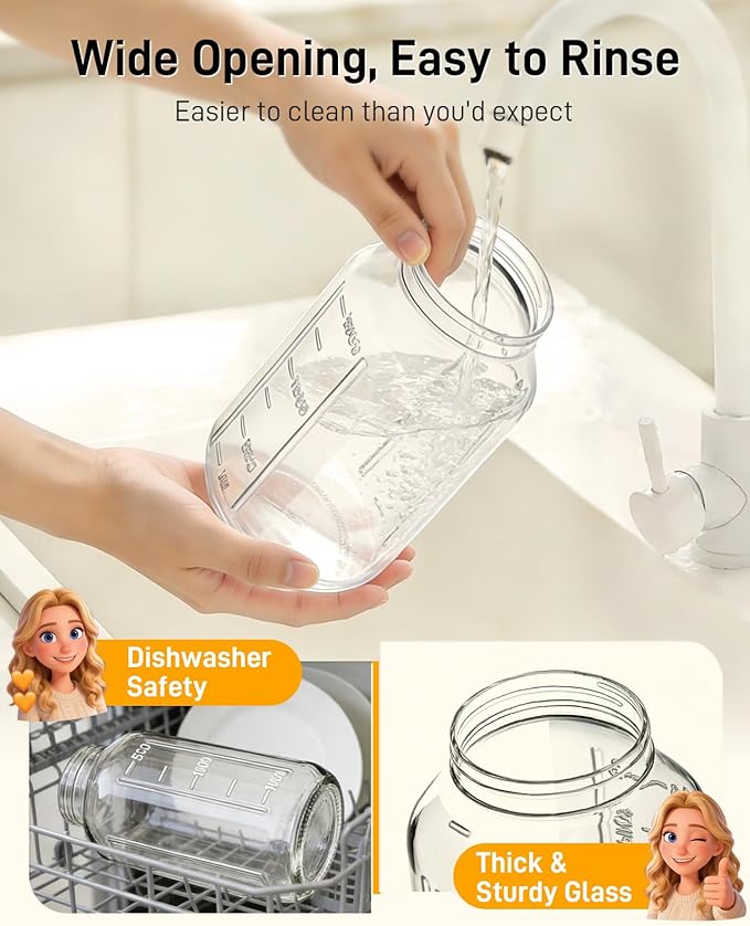 64 oz Glass Pitcher with Lid, Large Wide Mouth Mason Jar with Pour Spout, Purple Sun Tea Glass Jar for Outside, Juice Pitcher Great for Drink, Cold Beverages and Breast Milk