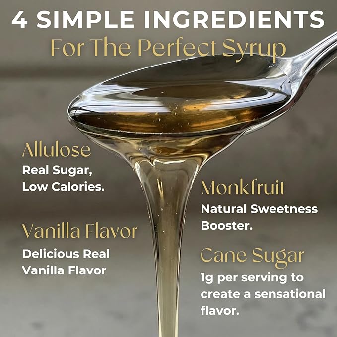 Dolcezza Vanilla Coffee Syrup – Allulose & Monk Fruit, Low Sugar, 45 Servings, 12 fl oz