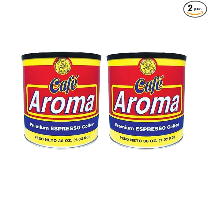Café Aroma Ground Espresso Roast Coffee, Dark Roast, Cuban Style Coffee, Perfect for Lattes, Blend For Hot & Iced Coffee Creations, 36 oz (2 Cans)