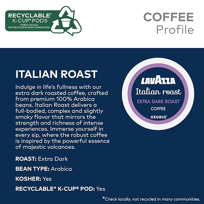 Lavazza Italian Roast, Keurig Single Serve K-Cup Pods, 60ct (12 Packs of 10)