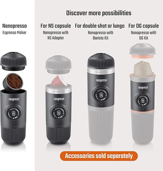 WACACO Nanopresso Portable Espresso Maker Bundled with Protective Case, Upgrade Version of Minipresso, Mini Travel Coffee Machine, Perfect for Camping, Travel and Office (New Elements Arctic Blue)