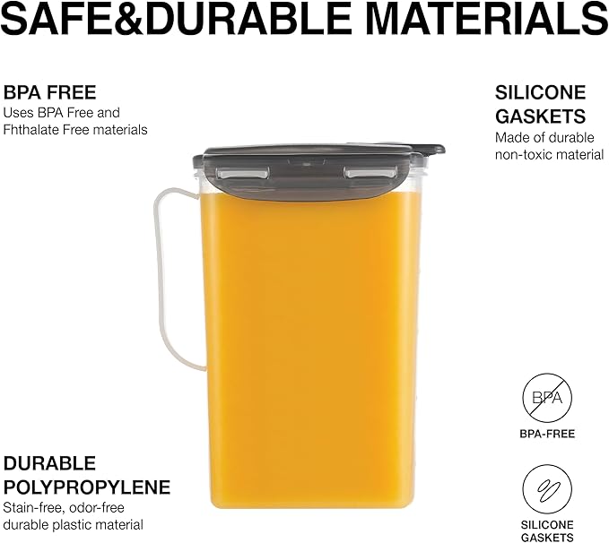 LocknLock Aqua Fridge Door Water Jug with Handle BPA Free Plastic Pitcher with Flip Top Lid Perfect for Making Teas and Juices, 2 Quarts, Gray