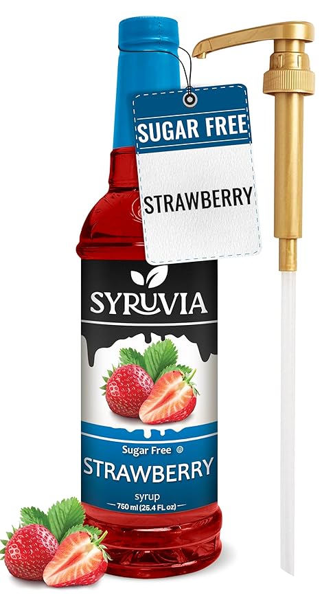 Syruvia Sugar-Free Strawberry Syrup, Flavored Syrup for Drinks, Cocktails, Lemonades, Iced Teas, and Desserts – 25.4 fl oz, With Pump