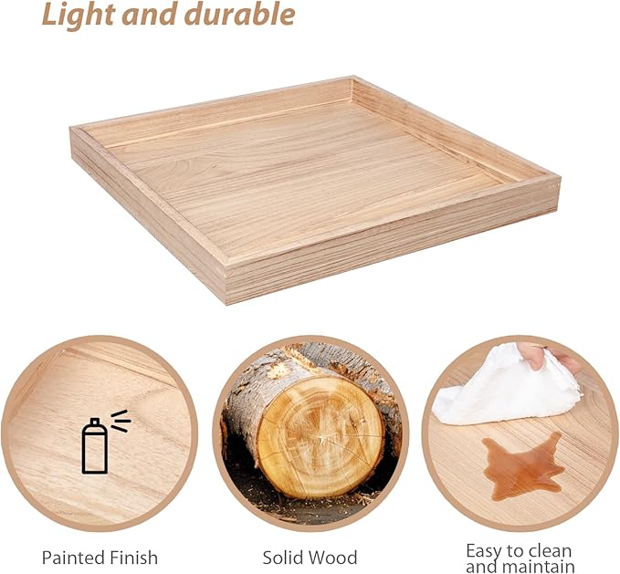 Ottoman Tray for Coffee Table Living Room Wood Serving Tray Large Wooden Square 20 Inches Rustic Torched