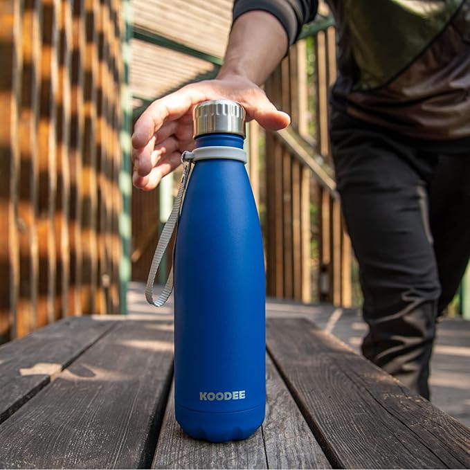 koodee Water Bottle 2 Pack 17 oz Stainless Steel Double Wall Vacuum Insulated Sports Water Bottle with Leak Proof Lid, Cola Shape Travel Flask for Men (2 Pack Navy)
