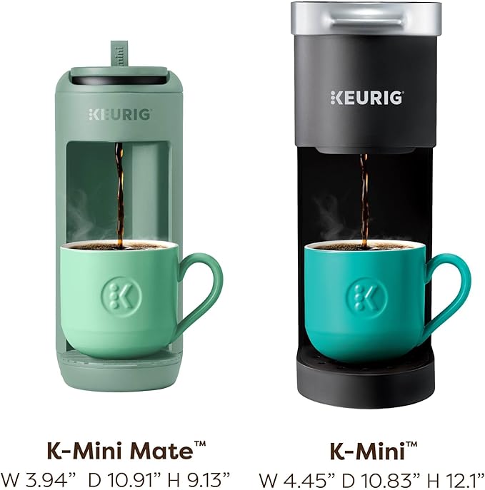 Keurig K-Mini Mate Single Serve K-Cup Pod Coffee Maker, Brews Up to 12 oz Cup, Compact Portable Coffee Machine for Small Spaces, Great for Dorms & Offices, Glamping Green