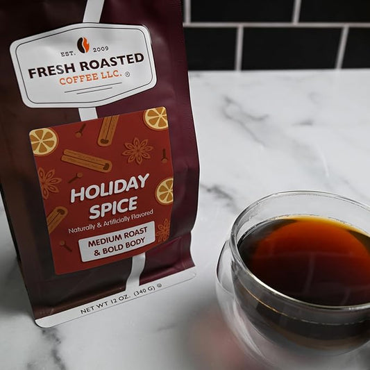 Fresh Roasted Coffee, Holiday Spice Flavored Coffee, 12 oz, Medium Roast, Kosher, Ground