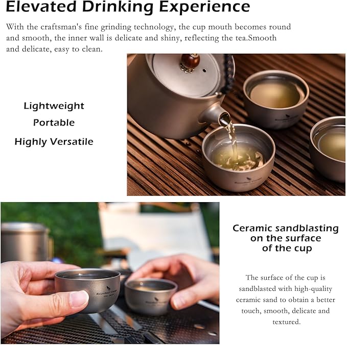 iBasingo Titanium Double Wall Mini Cups Small 40ml Tea Cups for Drinking, Whiskey, Espresso, Coating-Free, Dishwasher Safe Ti3204D (Titanium Color * 3)