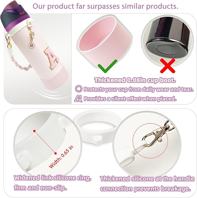 SITKOL Silicone Boot Cute Monogram Set Compatible with Owala Water Bottle 24 oz, 32 oz, 40 oz - Perfect Letter Owala Accessories for Owala Tumbler, Owala Free Sip, Pink Owala, Black Owala