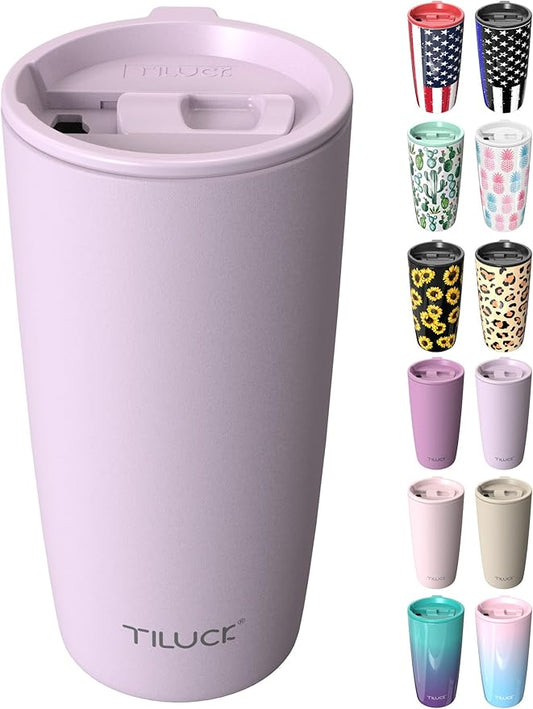 TILUCK 20 oz Tumbler with Lid, Vacuum Insulated Stainless Steel Coffee Mug, Double-Walled Travel Tumbler for Hot and Cold Drinks(LightPurple, 20oz)