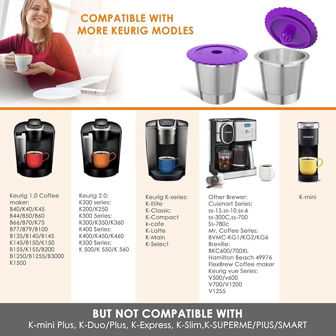 Haetyly 2 Pack Stianless Steel Reusable K Cups with 20 Count paper Filters, Refillable Universal Coffee Pods steel k Cups Compatible with Keurig 2.0 and 1.0 Coffee Makers(2 pack)