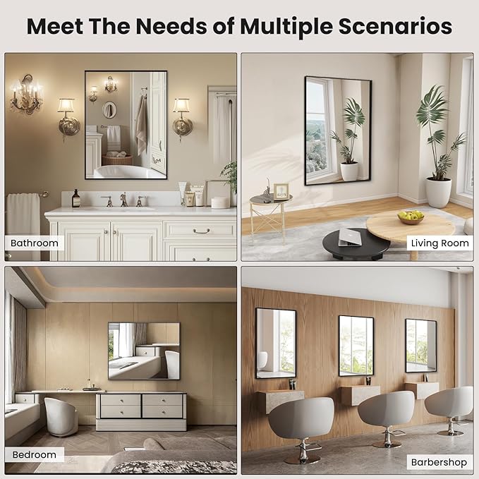 LOAAO Black Bathroom Mirror 60"X30" for Wall, Rectangle Bathroom Vanity Mirror, Tempered Glass, Hangs Vertically or Horizontally, Easy to Install, Modern Design