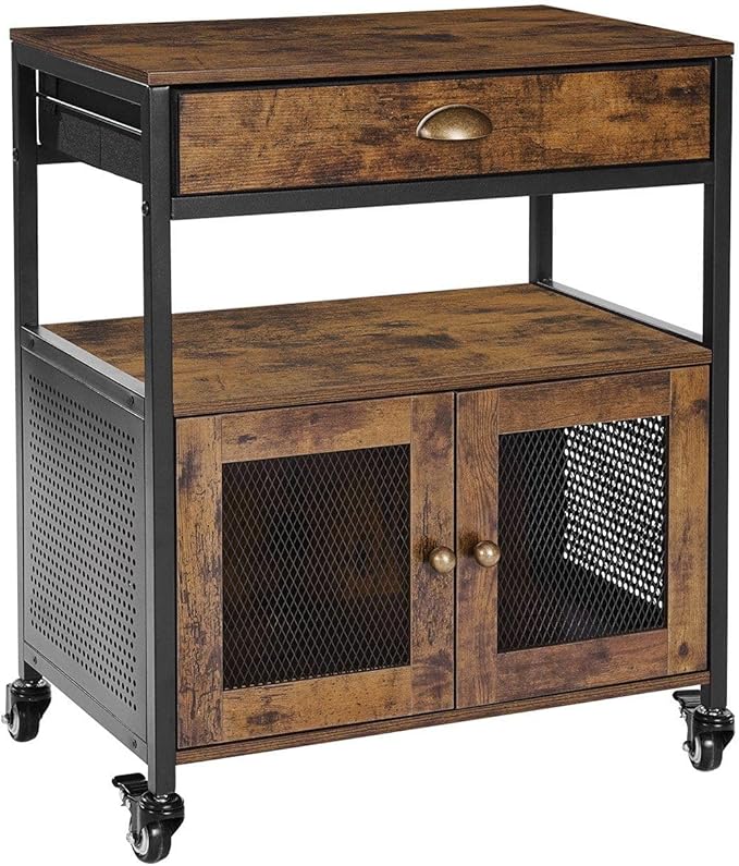 24 Inch Farmhouse Coffee Bar Cabinet with Wheels, Mobile Station with Mesh Door & Storage, Sideboard for Kitchen, Entryway, and Dining Room