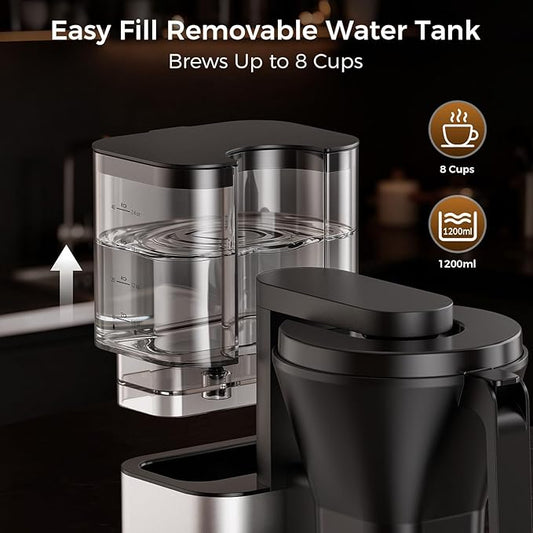 Kismile 8-Cup Drip Coffee Maker,Automatic pour over coffee machine,Portable Stainless Steel Coffee Maker, Dishwasher Safe, SCA Standard, 1200L/40 ounce, Hot & Iced, Silver