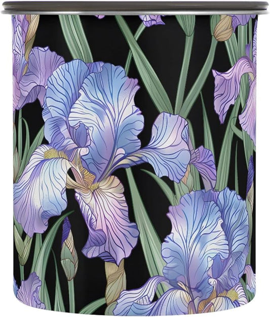 ALAZA Purple Iris Flowers Floral Airtight Coffee Bean Canister 500ml Food Storage Containers with Lids For Gournd, Tea, Sugar, Flour, Rice, Cereal, Candy Cookie Jar